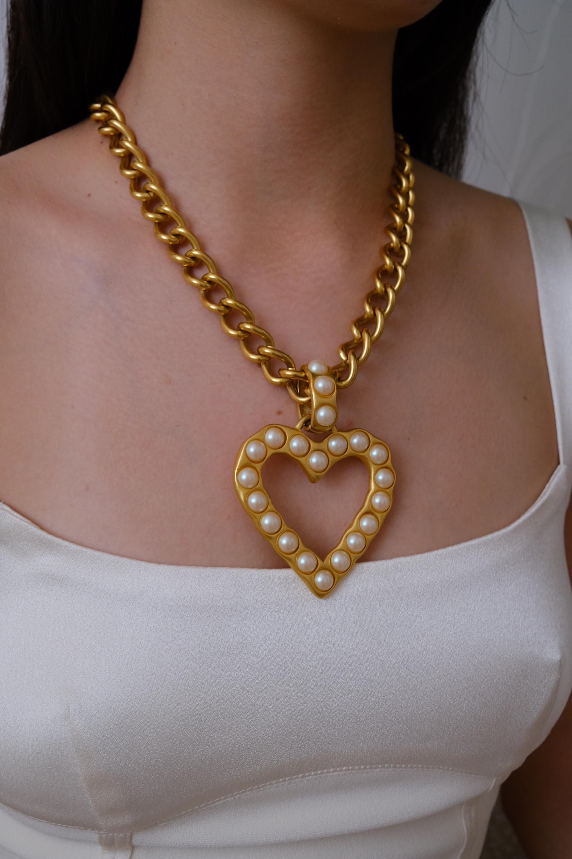 Vintage Givenchy matte gold heart necklace, gold plated designer jewelry with elegant statement style