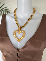 Elegant vintage Givenchy gold plated heart necklace in matte gold, timeless designer jewelry, massive pendant heart motif