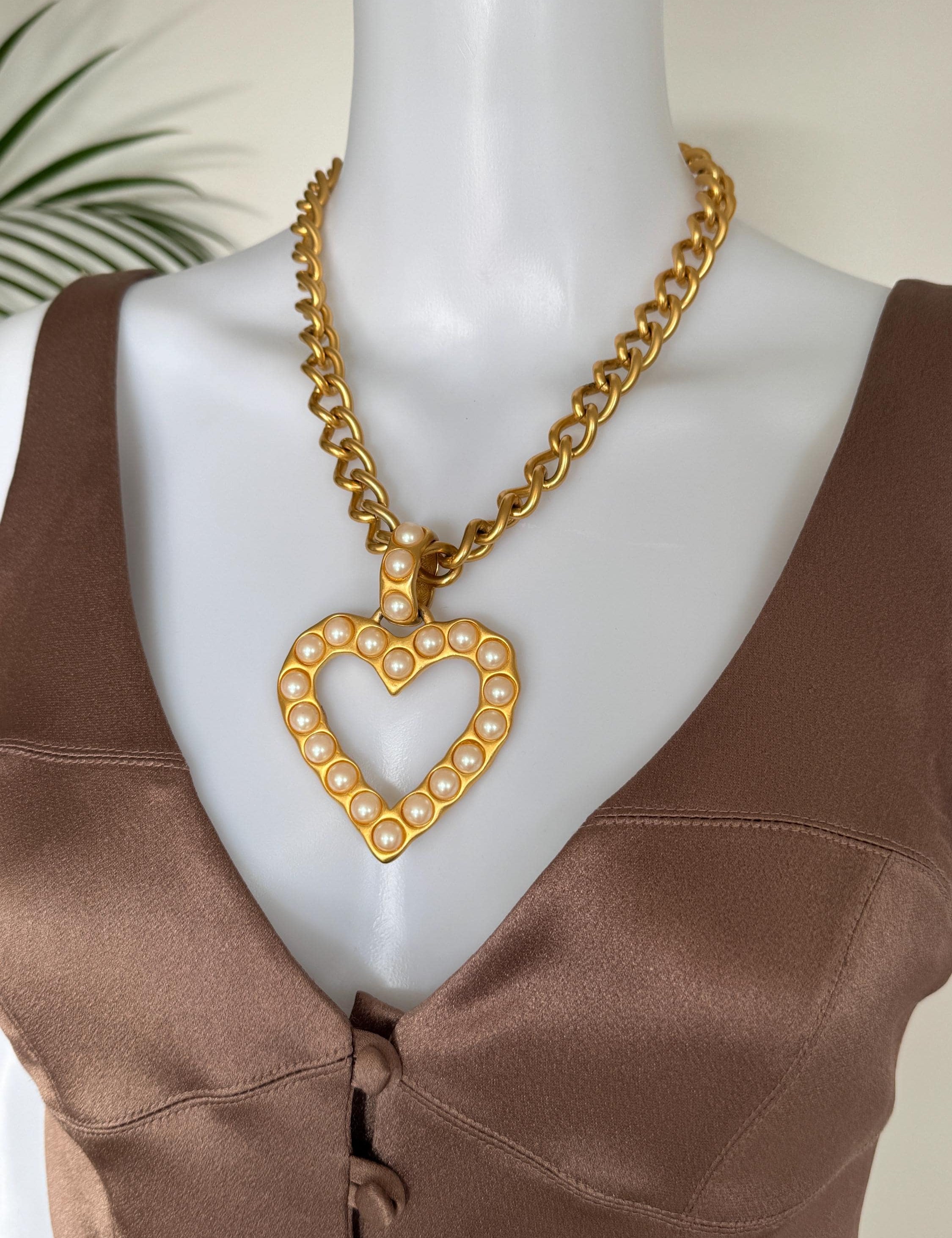 Elegant vintage Givenchy gold plated heart necklace in matte gold, timeless designer jewelry, massive pendant heart motif