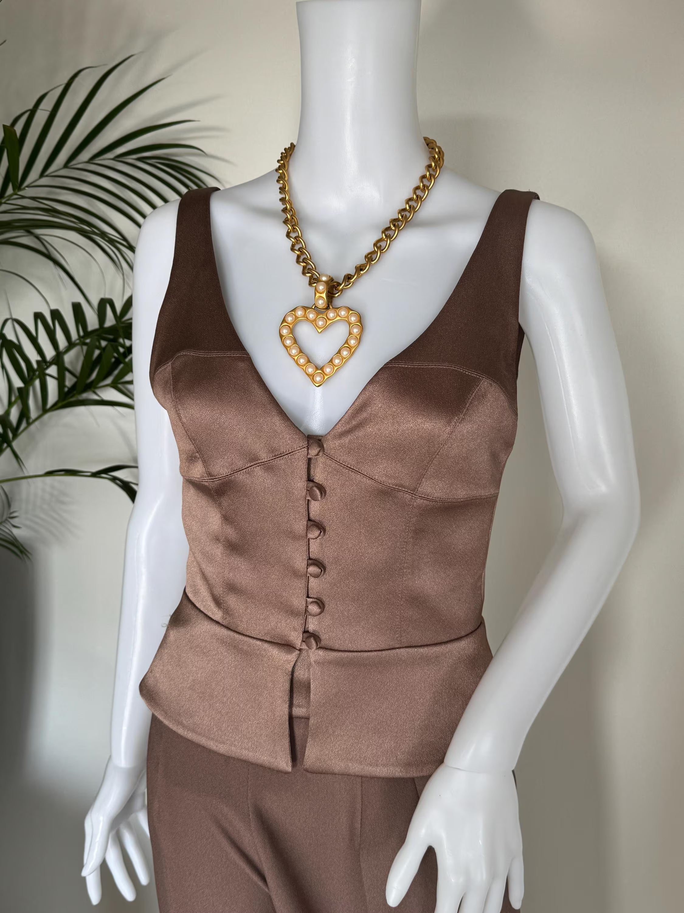 Vintage Givenchy gold plated matte gold heart necklace, designer statement jewelry for women
