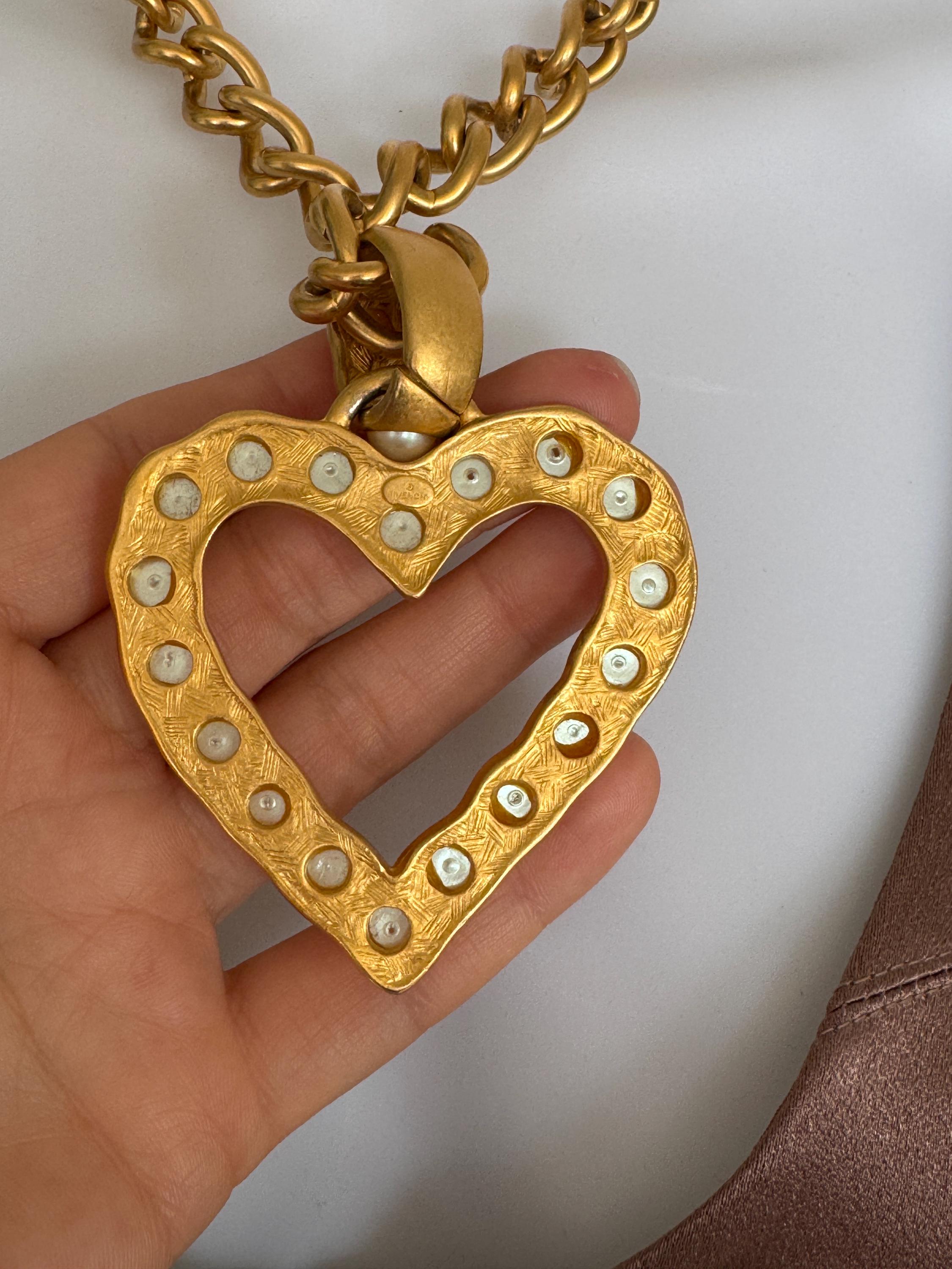 Vintage Givenchy matte gold heart pendant necklace, gold plated designer jewelry with elegant statement style