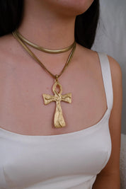 Vintage Givenchy gold-tone cross necklace with double snake chain and oversized statement pendant