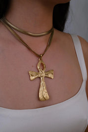 Vintage Givenchy gold-tone cross necklace with double snake chain and oversized statement pendant