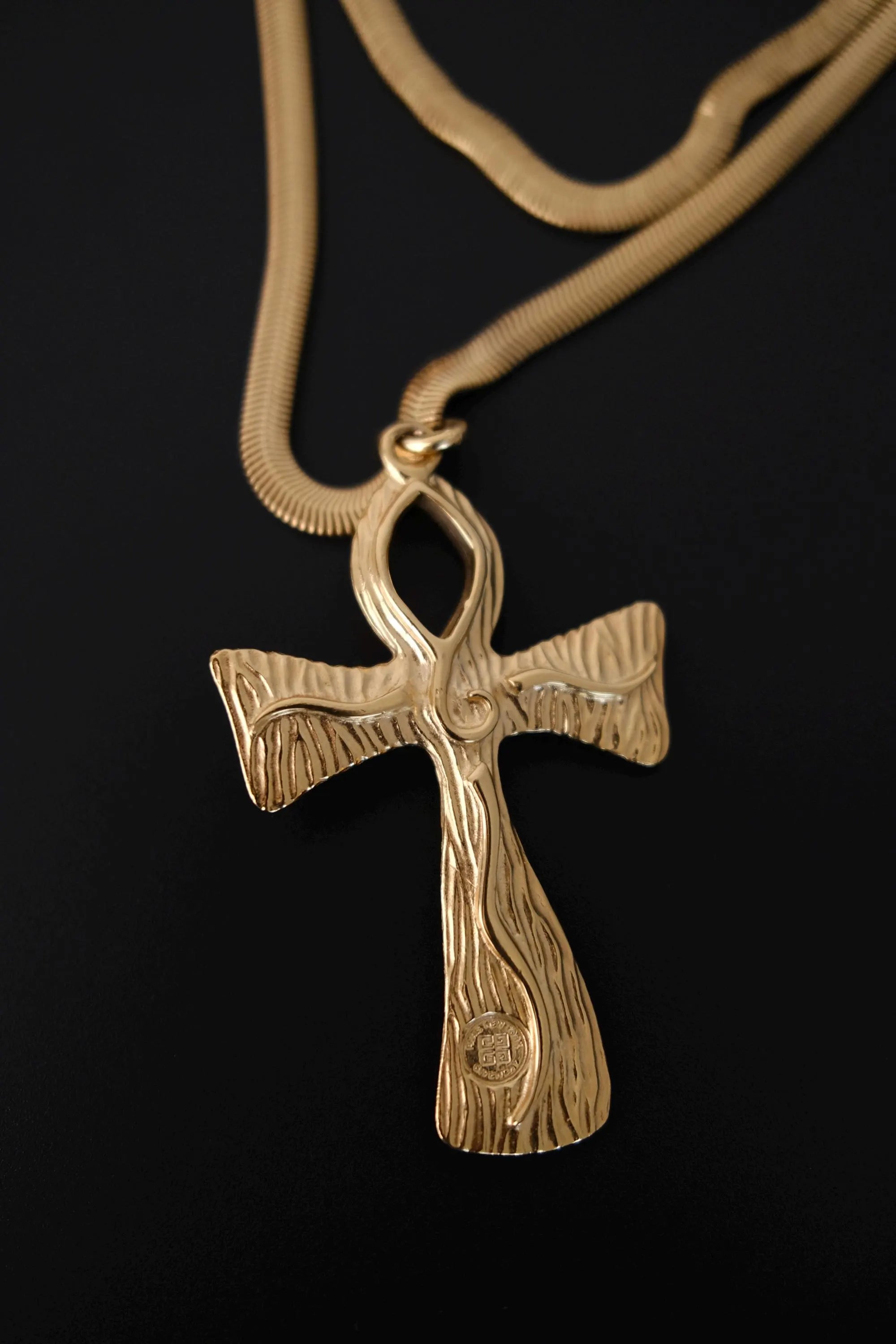 Vintage Givenchy oversized gold-tone cross pendant detail