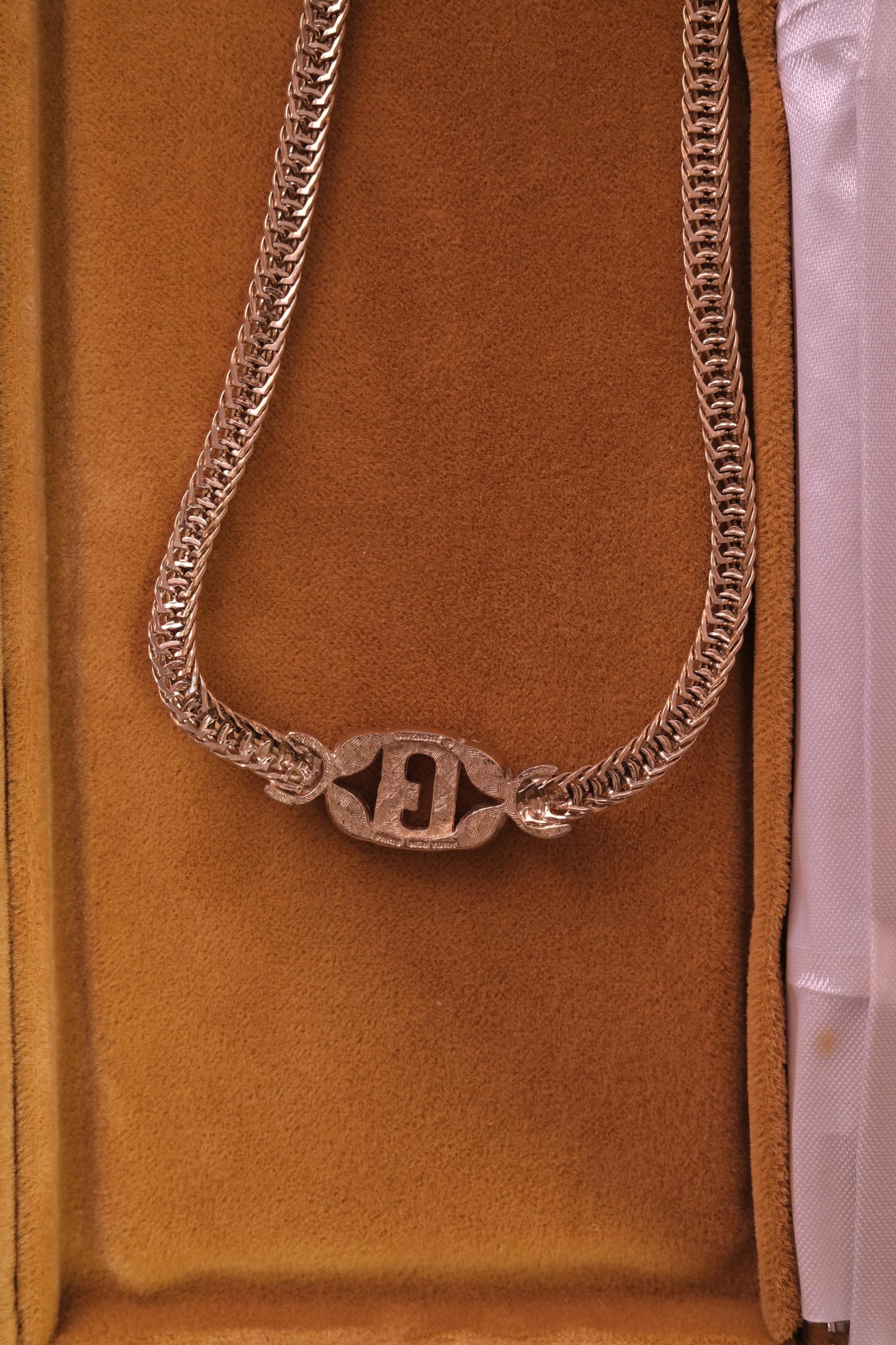 Vintage Givenchy G logo necklace in gold tone, refined designer piece with lasting investment appeal