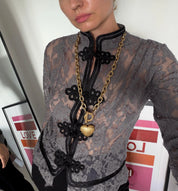 Vintage Givenchy heart chain necklace styled as a statement necklace
