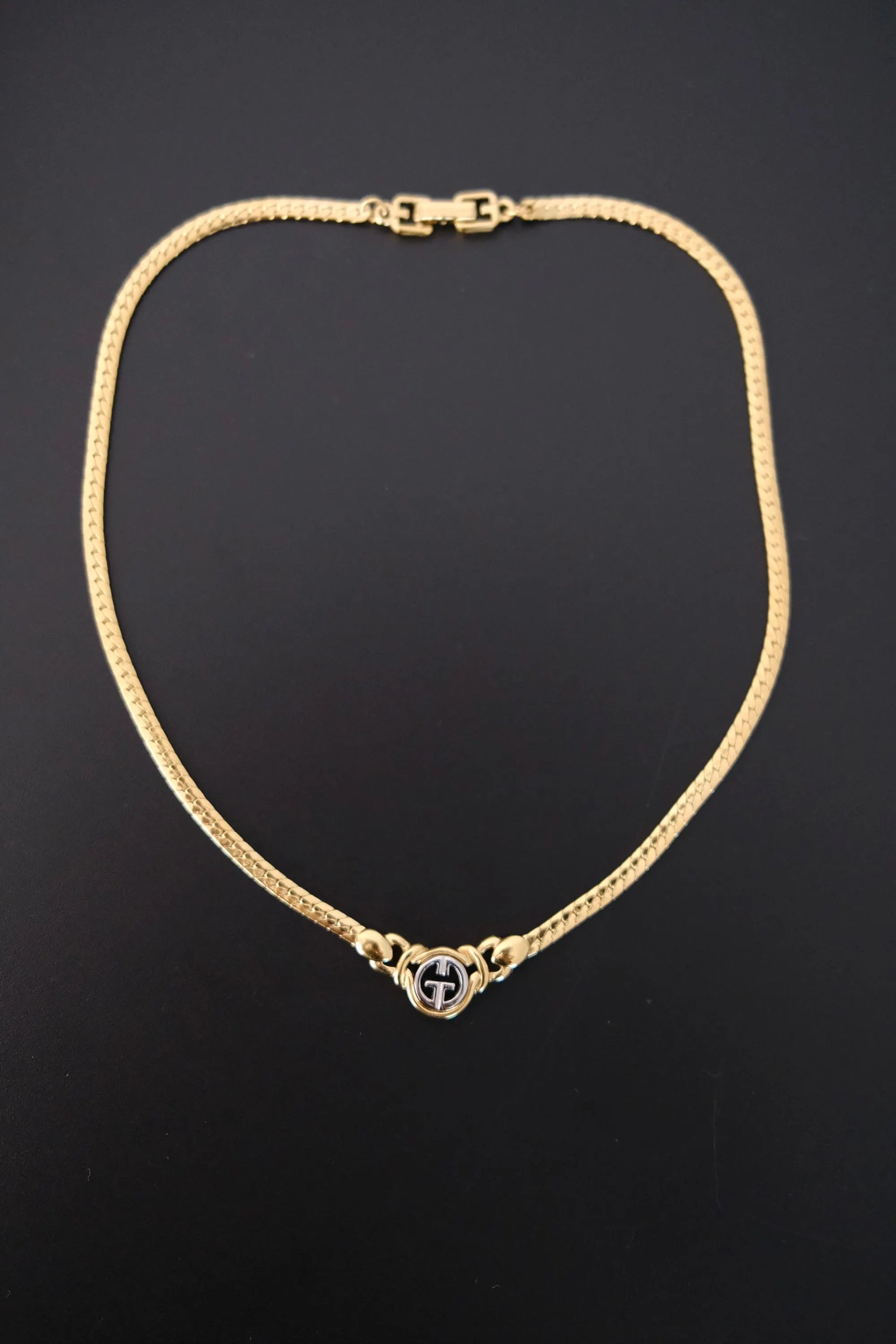 Vintage Givenchy gold-tone logo choker necklace with signed chain