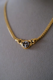 Vintage Givenchy gold-tone logo charm choker necklace detail