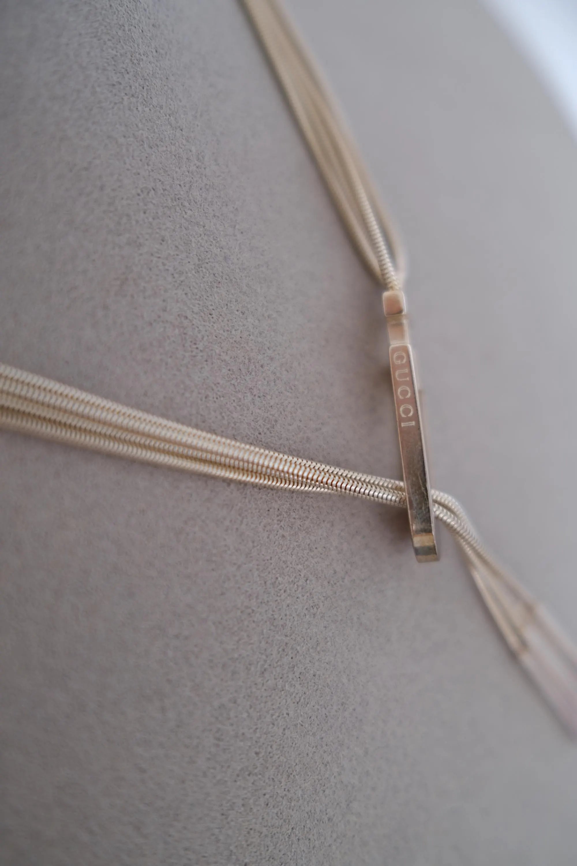 Vintage Gucci sterling silver lariat necklace GUCCI engraved slider signature