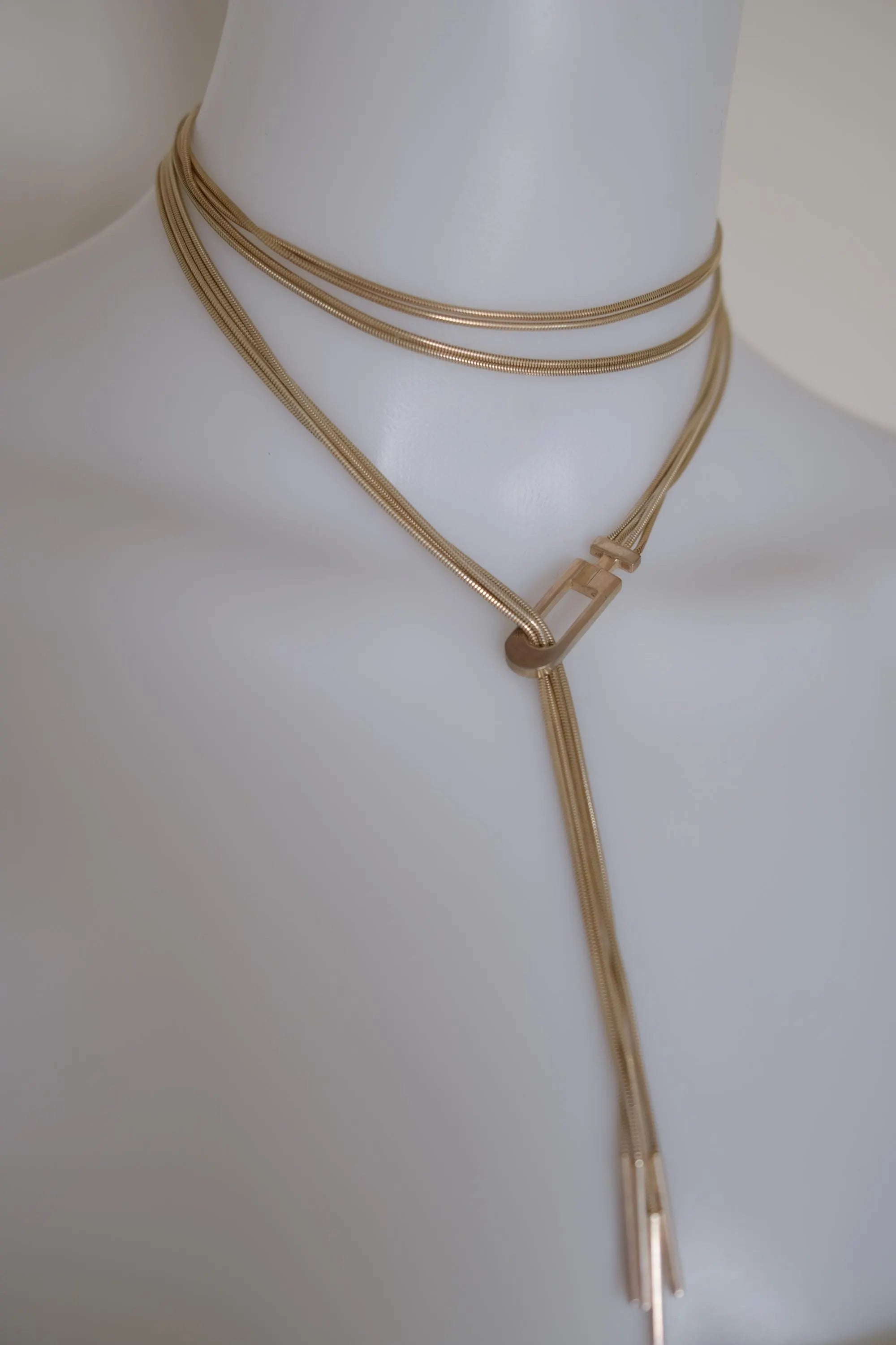Vintage Gucci sterling silver multi-strand lariat necklace worn in a long Y-shaped style