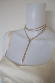 Vintage Gucci sterling silver multi-strand lariat necklace worn in a long Y-shaped style