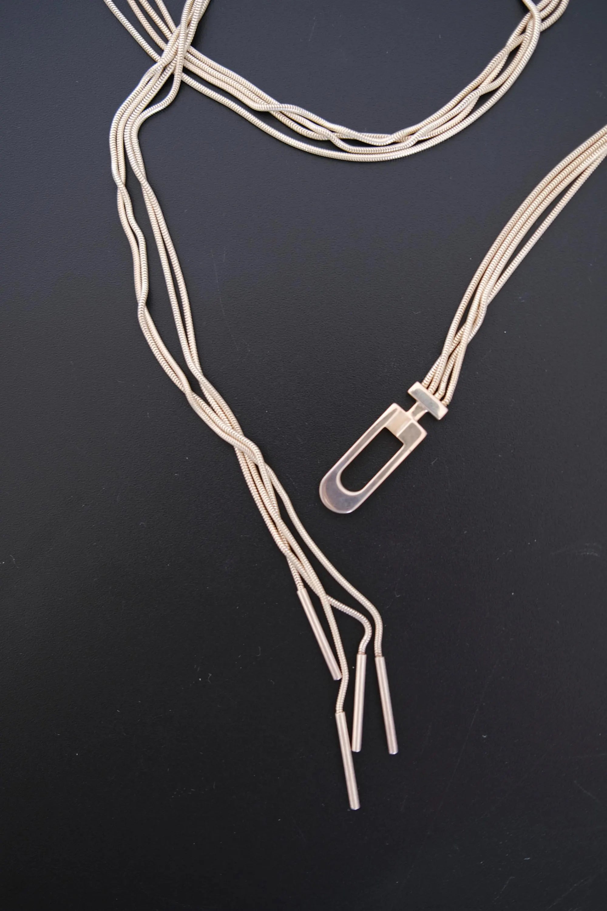 Vintage Gucci 925 sterling silver three-strand snake chain lariat necklace full view