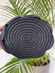 Vintage Nina Ricci black rope handbag, handcrafted sculptural designer bag made in France for women