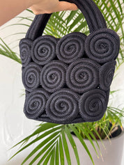 Vintage Nina Ricci handcrafted rope handbag, sculptural black design and rare French luxury piece for sophisticated women
