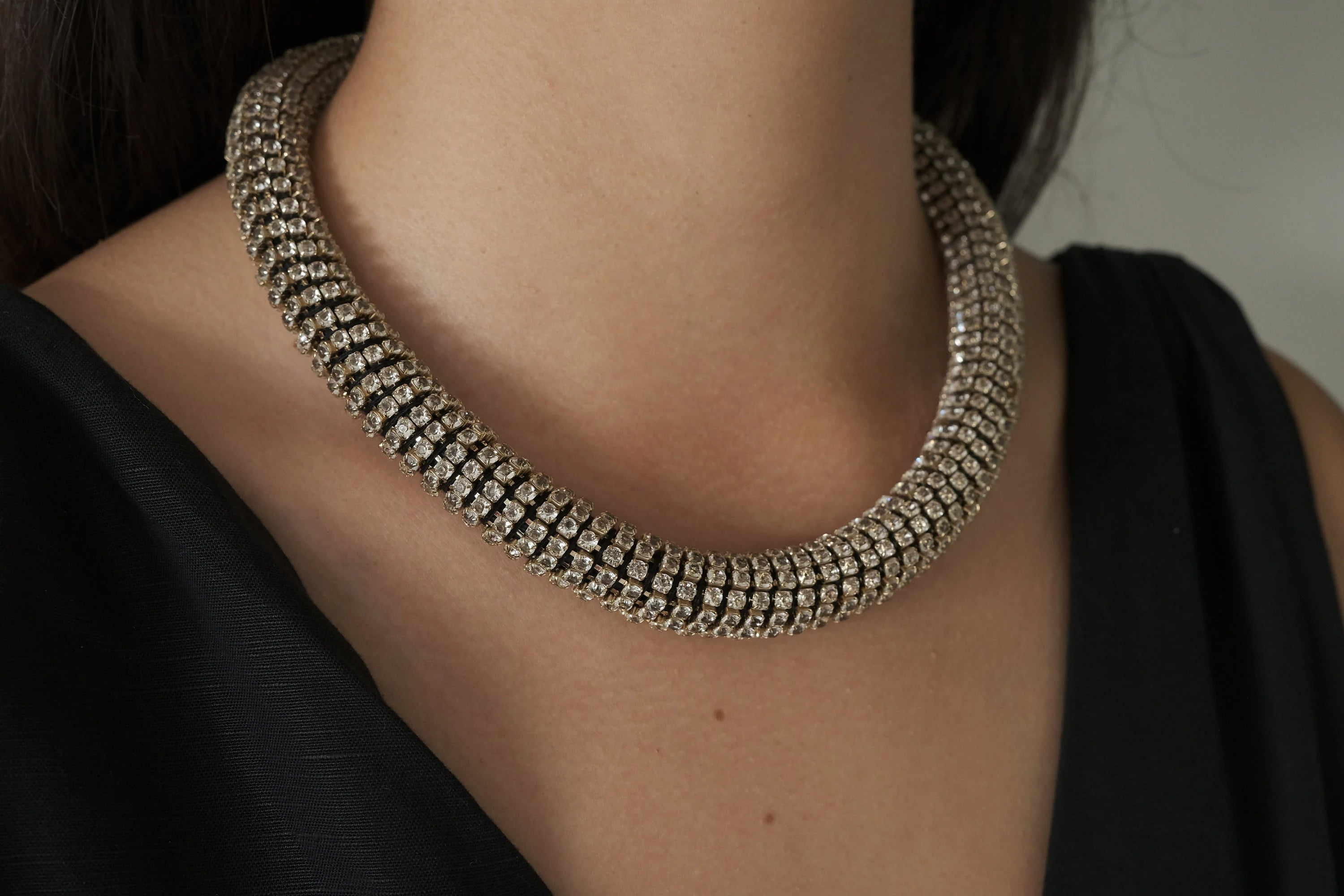 Vintage Ricordi crystal choker necklace in silver tone, elegant evening jewelry