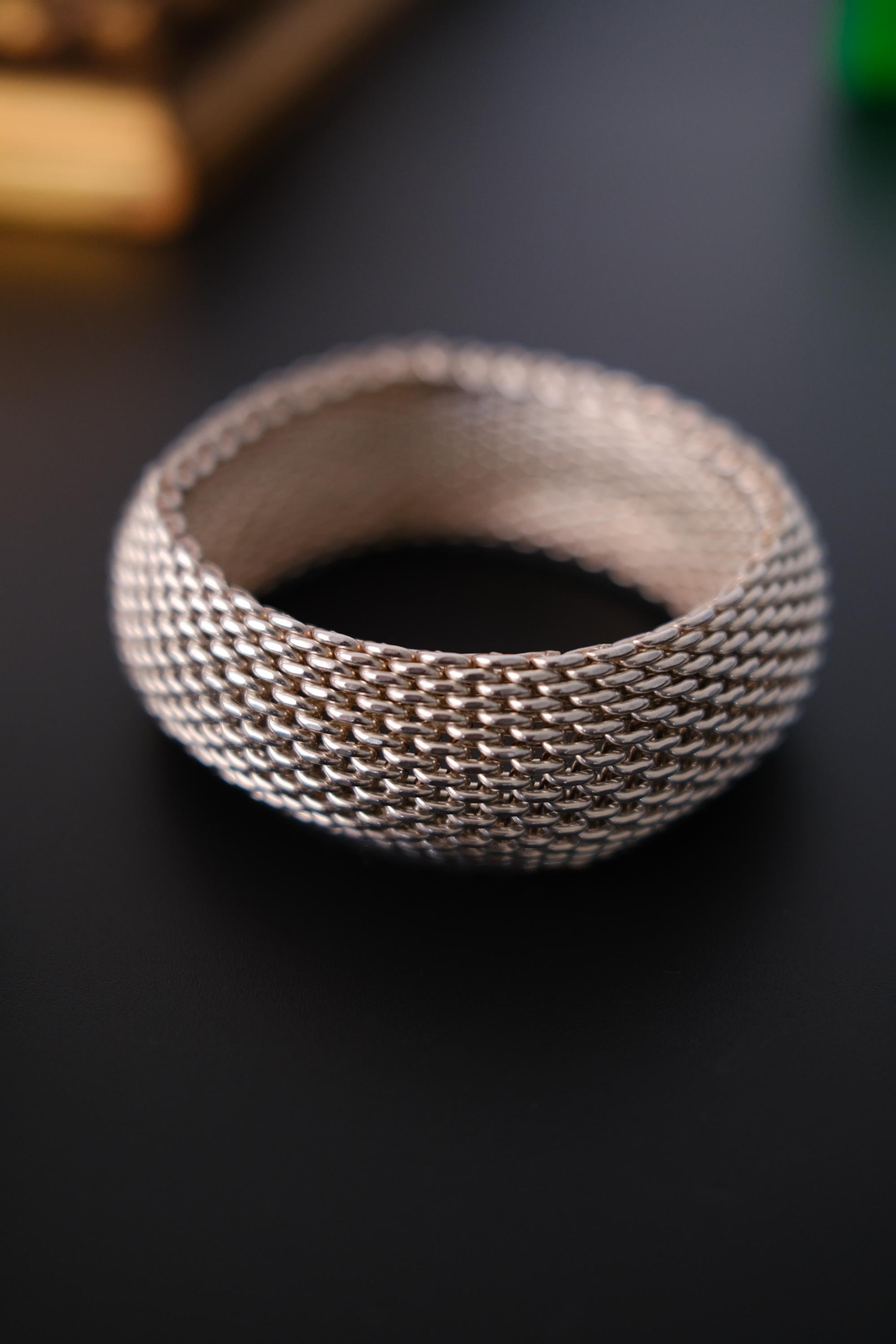 Vintage Tiffany Somerset wide 3 cm sterling silver mesh bangle