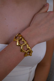 Vintage Yves Saint Laurent Gold Tone Heart Link Bracelet Glam Statement