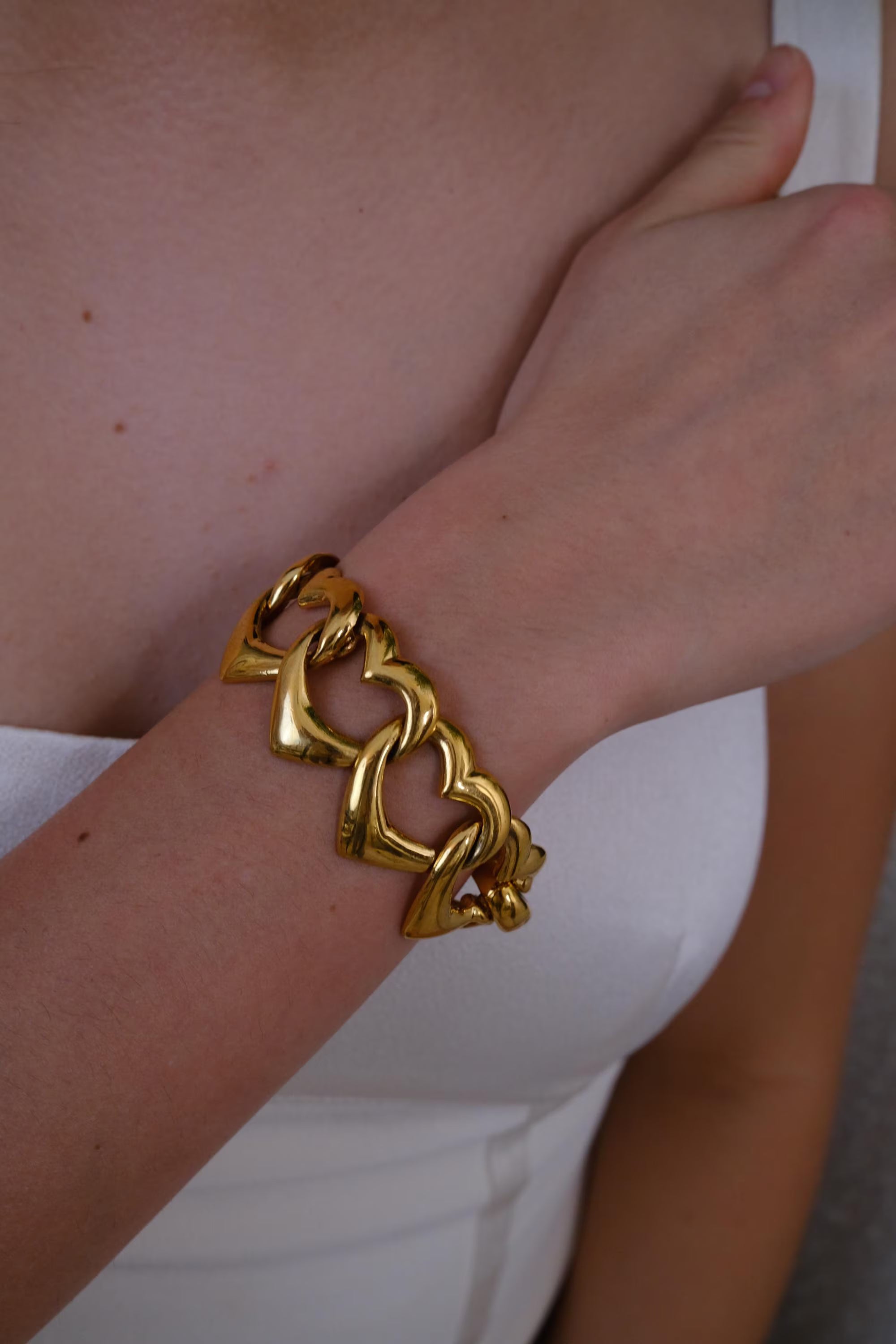 Vintage Yves Saint Laurent Gold Tone Heart Link Bracelet Glam Statement