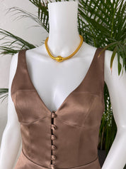 Vintage YSL gold snake chain necklace by Yves Saint Laurent, unisex Y2K designer jewelry with sleek minimalist chain design