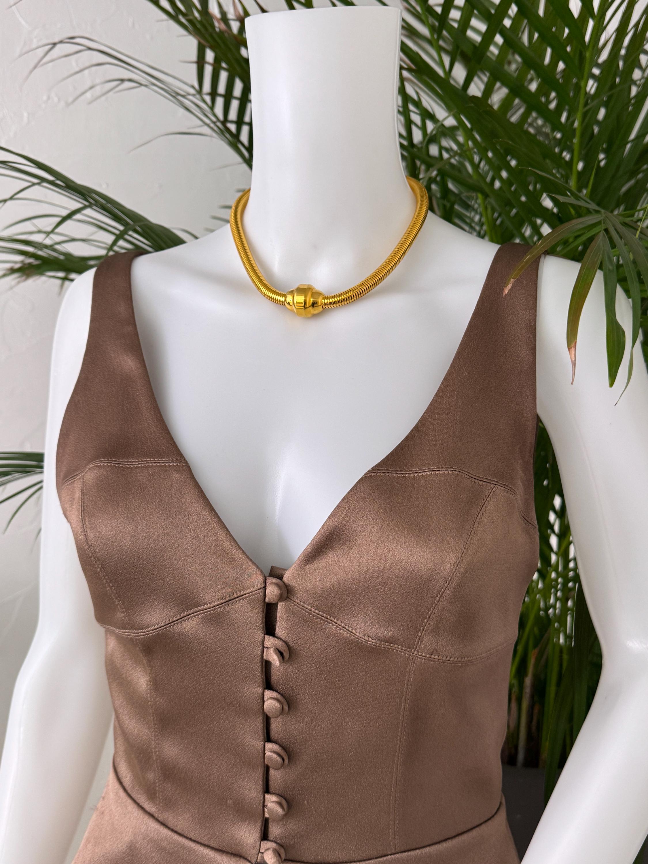 Vintage YSL gold snake chain necklace by Yves Saint Laurent, unisex Y2K designer jewelry with sleek minimalist chain design