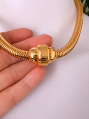 Vintage YSL gold snake chain necklace by Yves Saint Laurent, unisex Y2K designer jewelry with sleek minimalist chain design