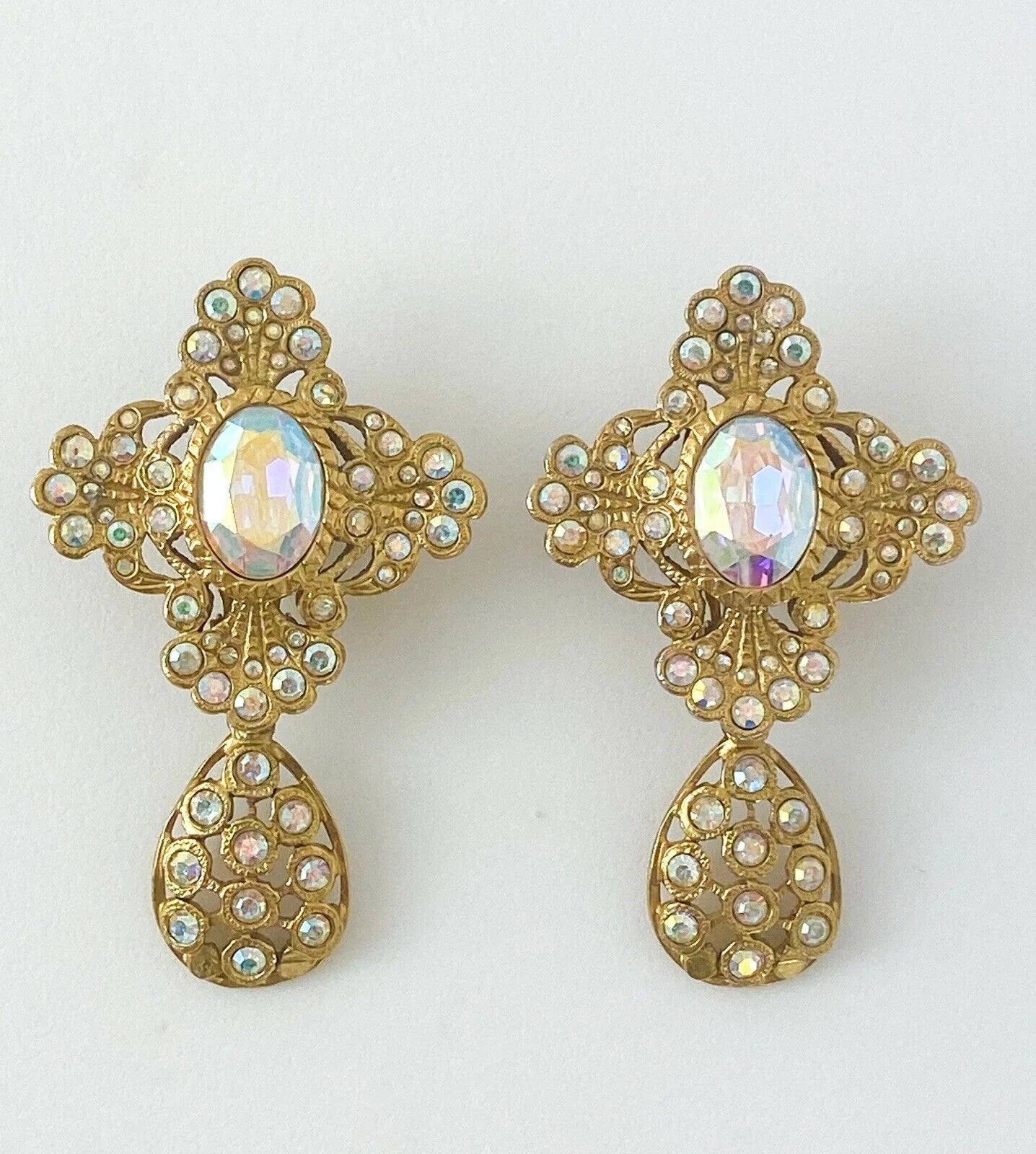 YSL Yves Saint Laurent Vintage Gold Tone Massive Dangle Earrings