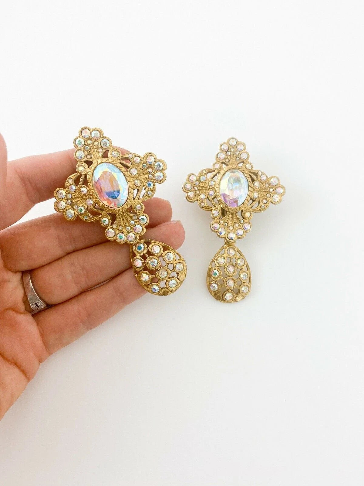 YSL Yves Saint Laurent Vintage Gold Tone Massive Dangle Earrings