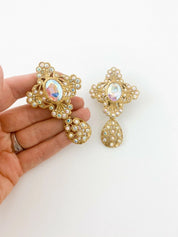 YSL Yves Saint Laurent Vintage Gold Tone Massive Dangle Earrings