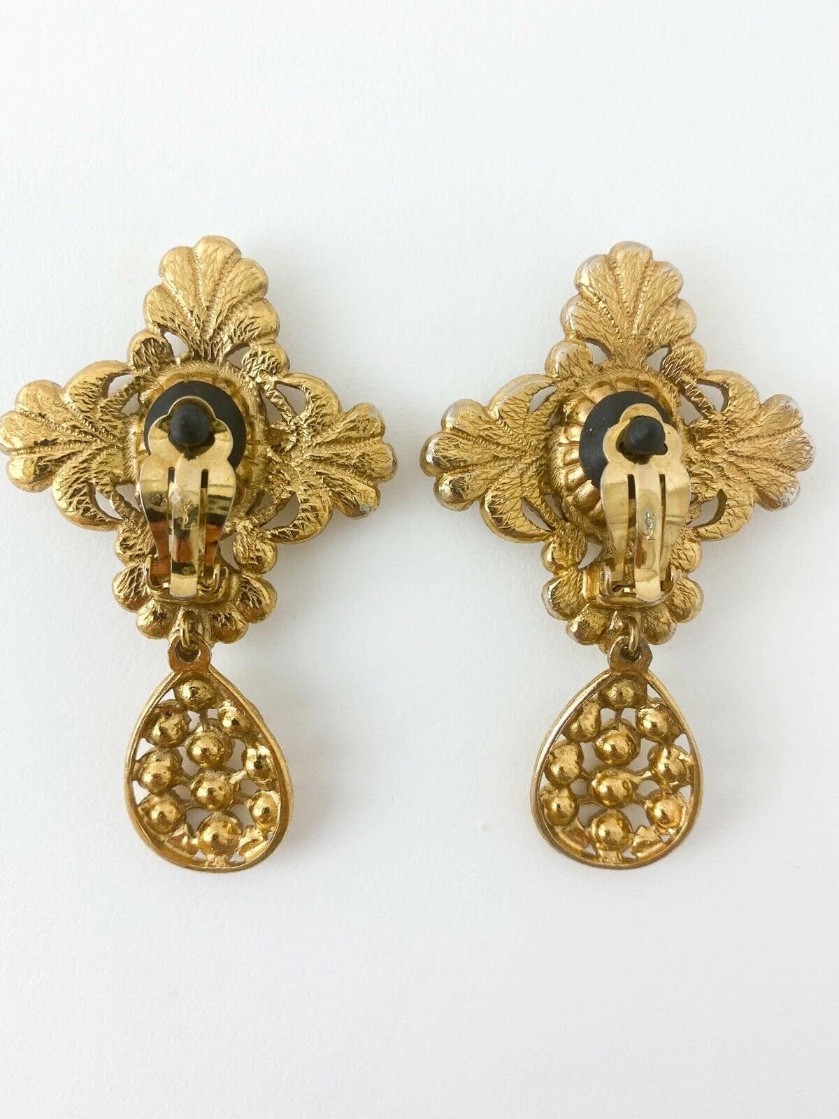 YSL Yves Saint Laurent Vintage Gold Tone Massive Dangle Earrings
