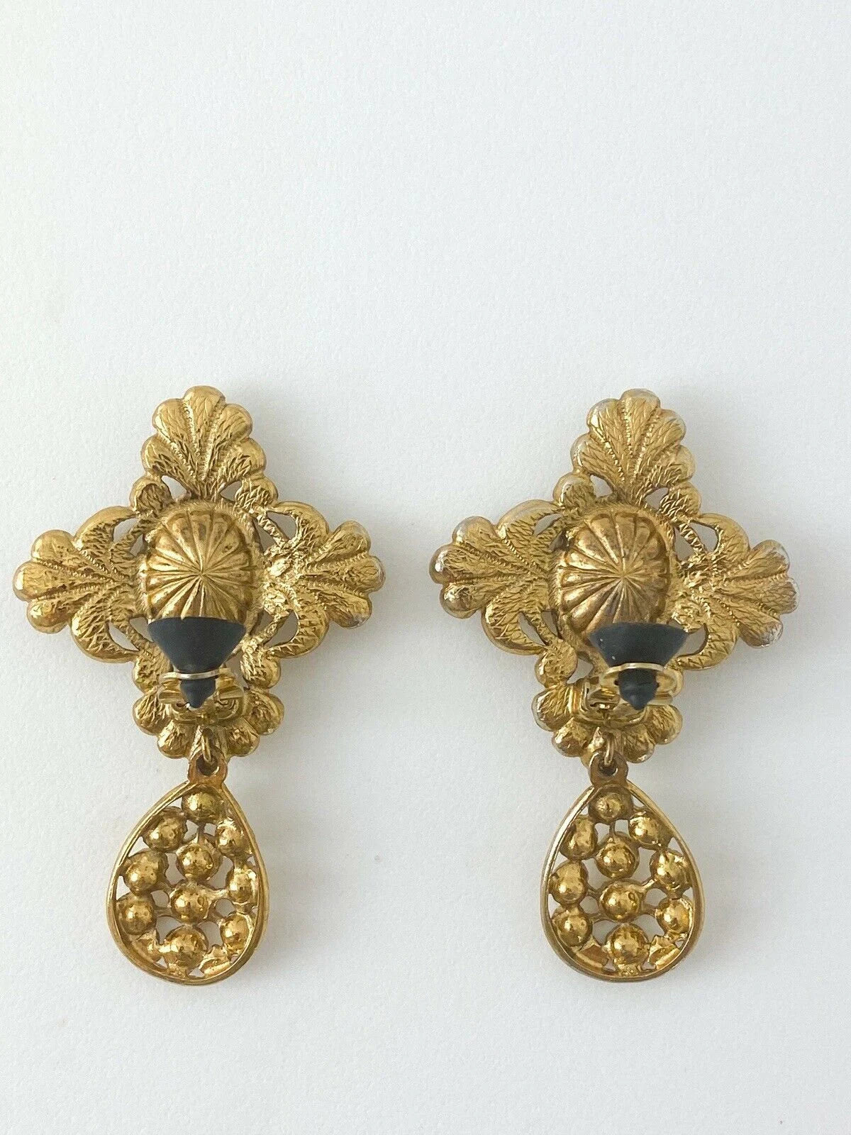 YSL Yves Saint Laurent Vintage Gold Tone Massive Dangle Earrings