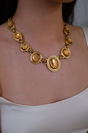 Vintage Yves Saint Laurent gold tone cabochon necklace, elegant designer jewelry and perfect luxury gift for her