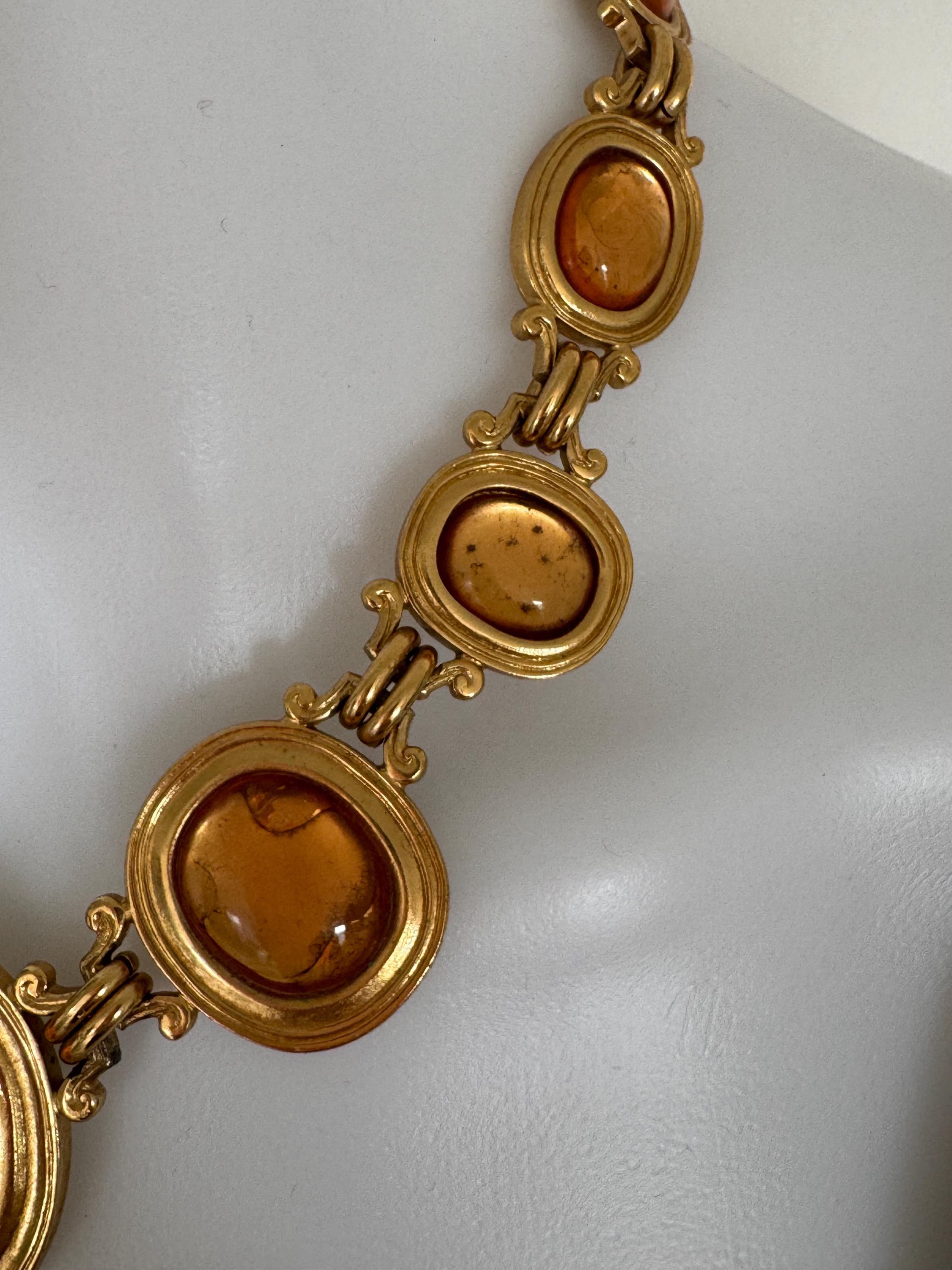 Vintage YSL gold tone cabochon necklace, classic statement jewelry and ideal gift for women