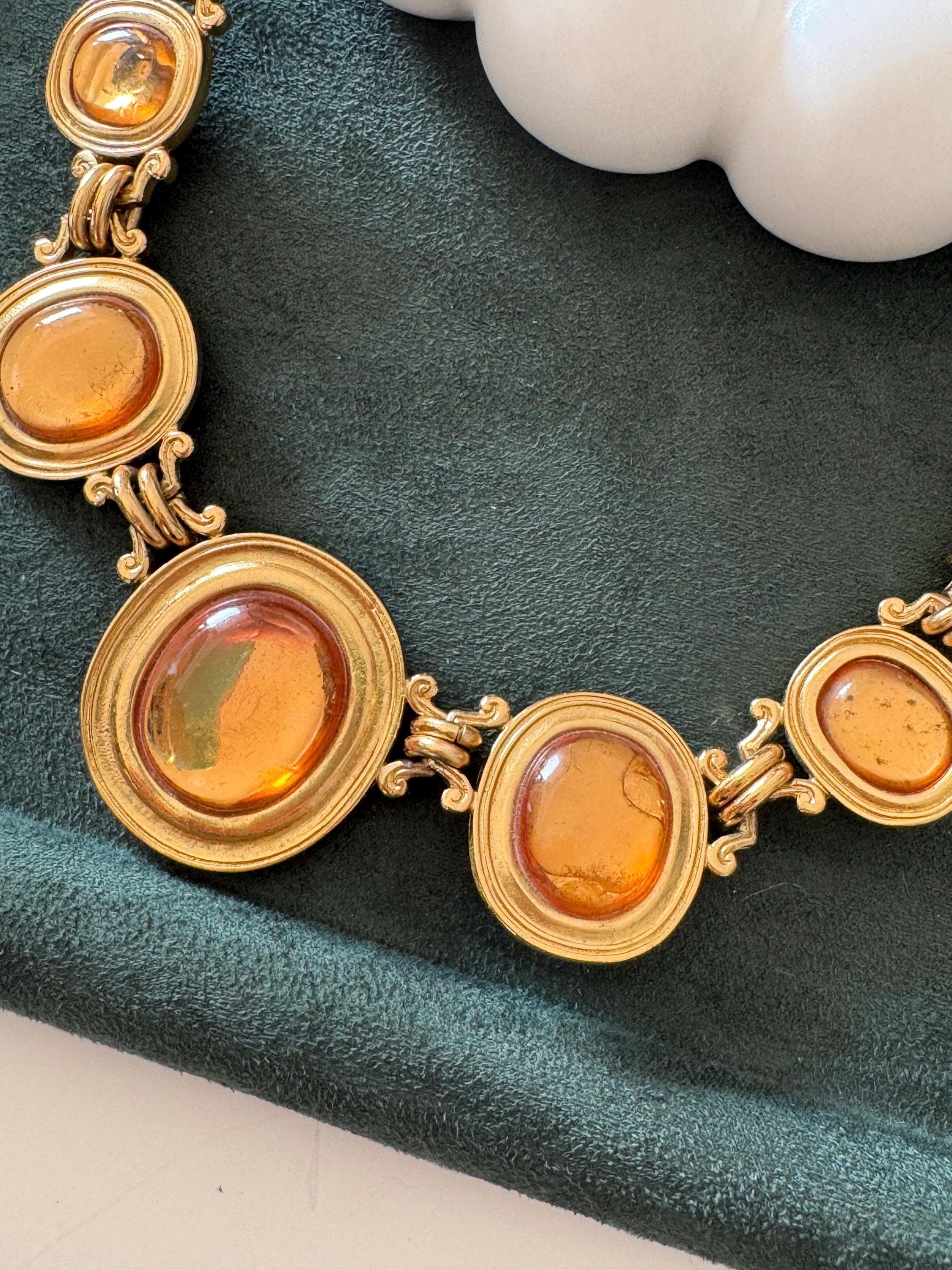 Vintage Yves Saint Laurent cabochon necklace with gold tone finish, timeless designer gift for women
