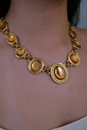 Vintage YSL gold tone cabochon necklace, classic statement jewelry and ideal gift for women