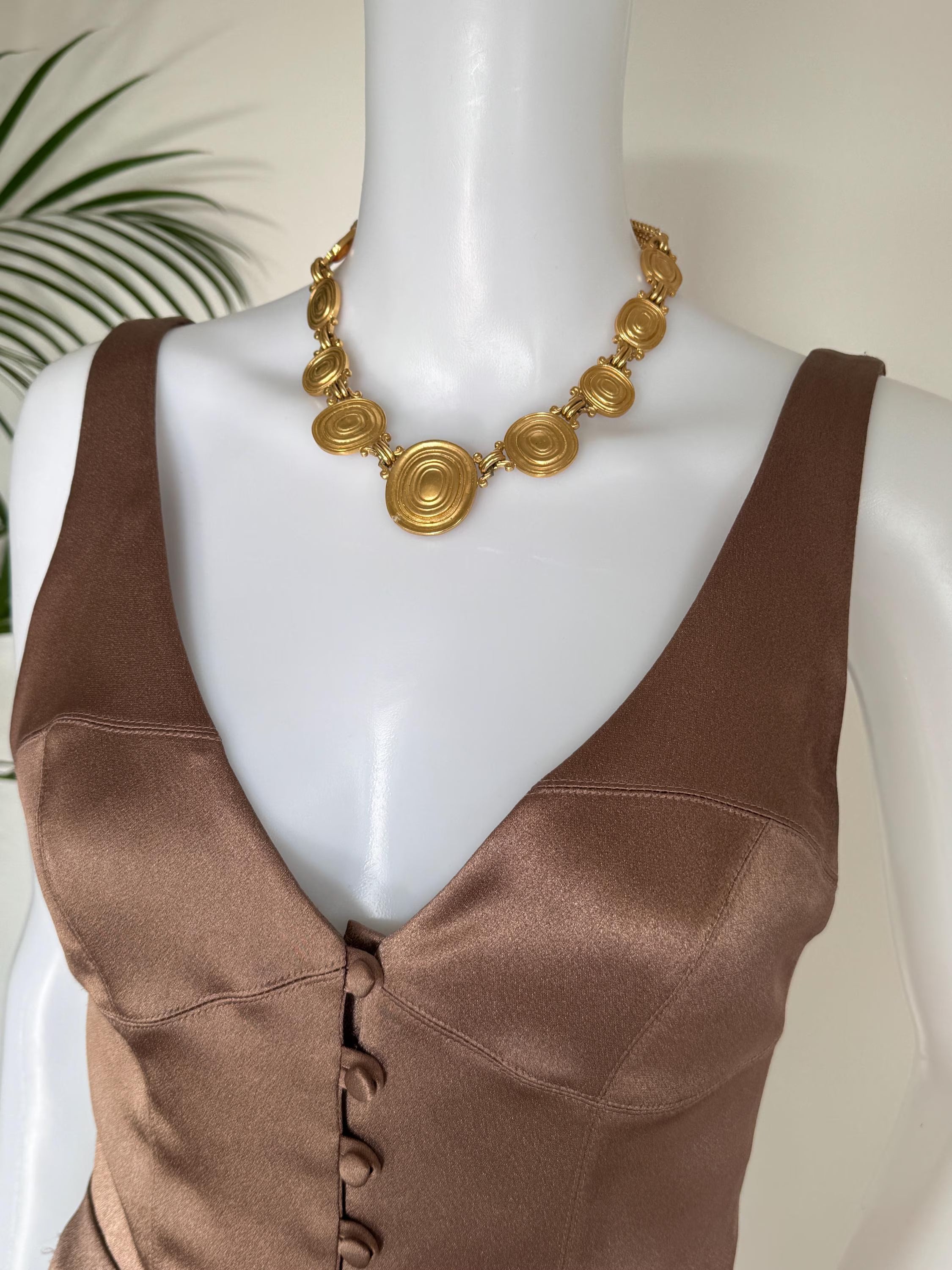 Vintage Yves Saint Laurent gold tone cabochon necklace, statement designer jewelry for women