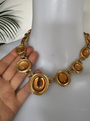 Vintage Yves Saint Laurent gold tone cabochon necklace, statement designer jewelry for women