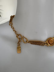 Vintage Yves Saint Laurent cabochon necklace with gold tone finish, timeless designer gift for women