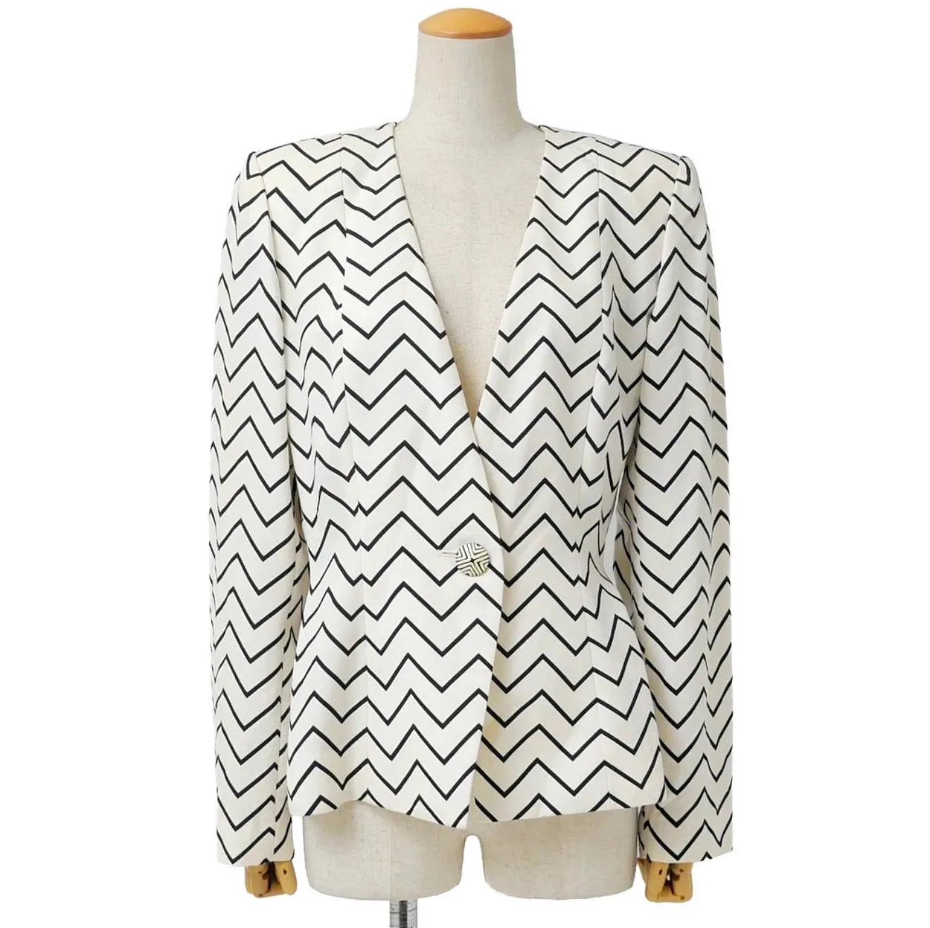 Vintage Yves Saint Laurent YSL black and white zigzag collarless jacket front view