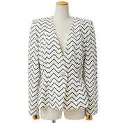 Vintage Yves Saint Laurent YSL black and white zigzag collarless jacket front view