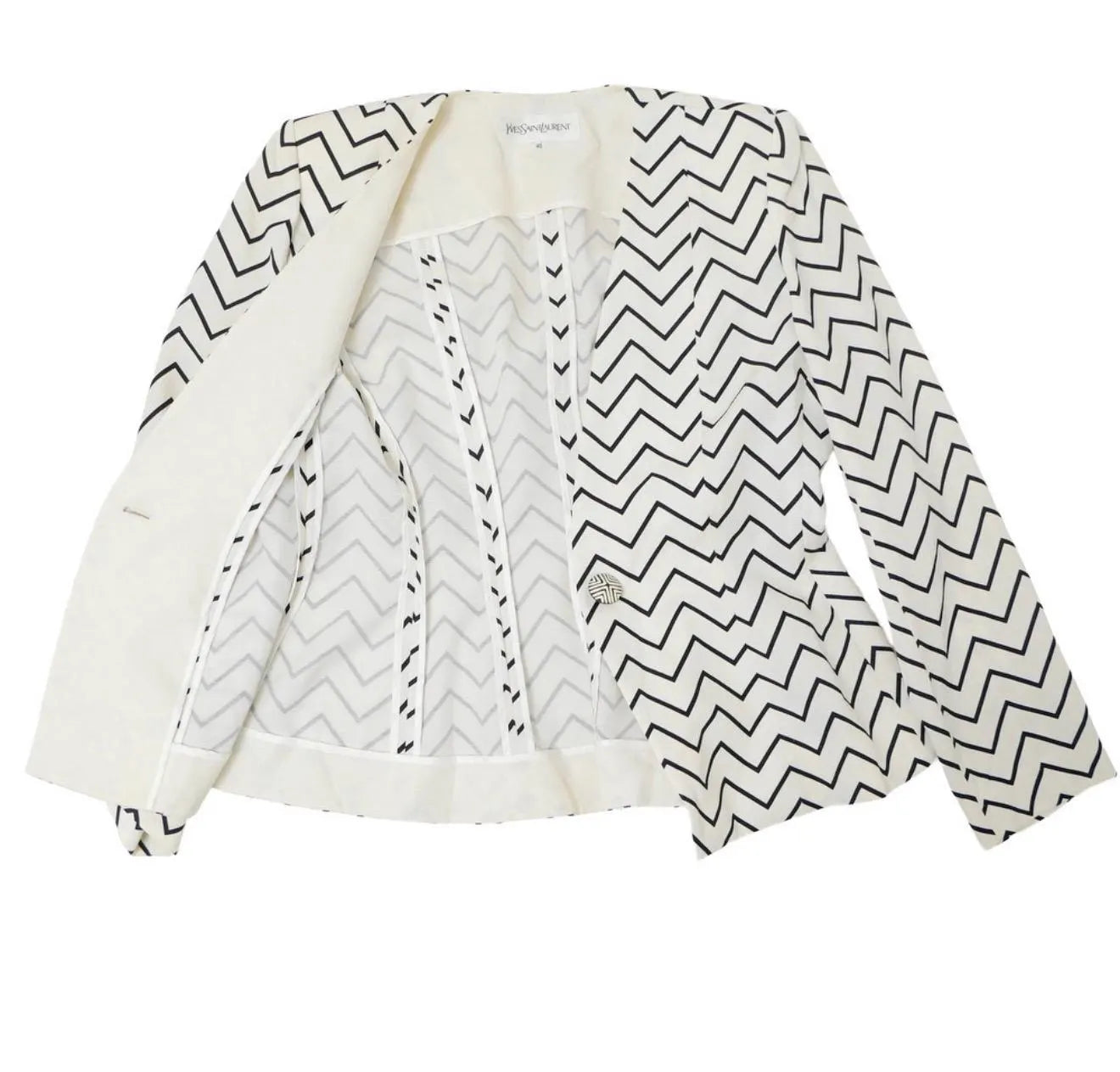 Vintage Yves Saint Laurent black and white zigzag chevron pattern detail