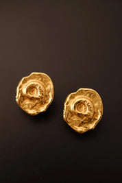 Vintage YSL gold-tone sculptural seashell earrings front view