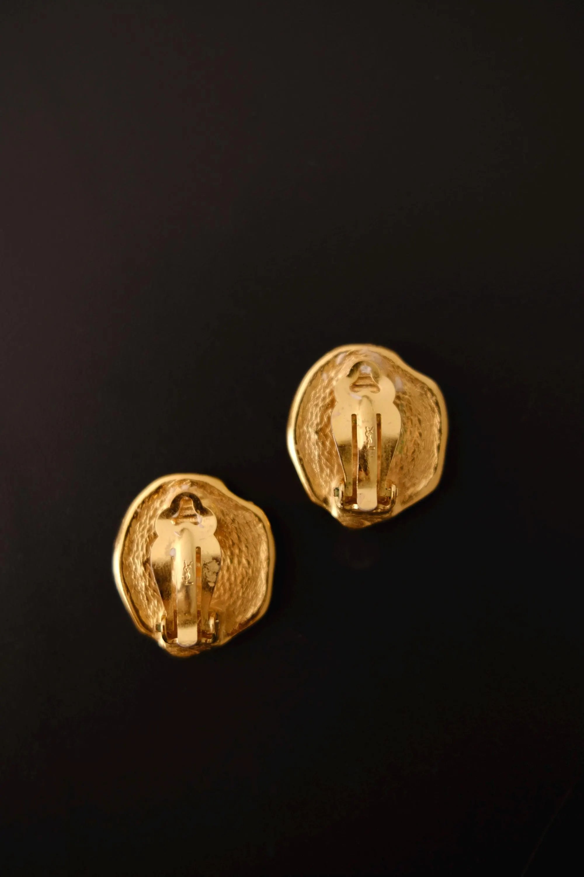 Vintage YSL seashell earrings reverse with YSL and Made in France signature