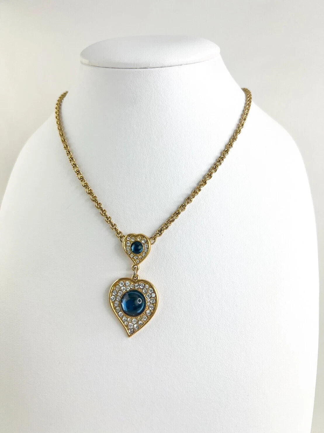 Yves Saint Laurent Necklace bridesmaid Vintage YSL necklace blue Sapphire heart, Women Charm Necklace, Bridal Jewelry, Wedding Jewelry