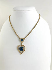 Yves Saint Laurent Necklace bridesmaid Vintage YSL necklace blue Sapphire heart, Women Charm Necklace, Bridal Jewelry, Wedding Jewelry