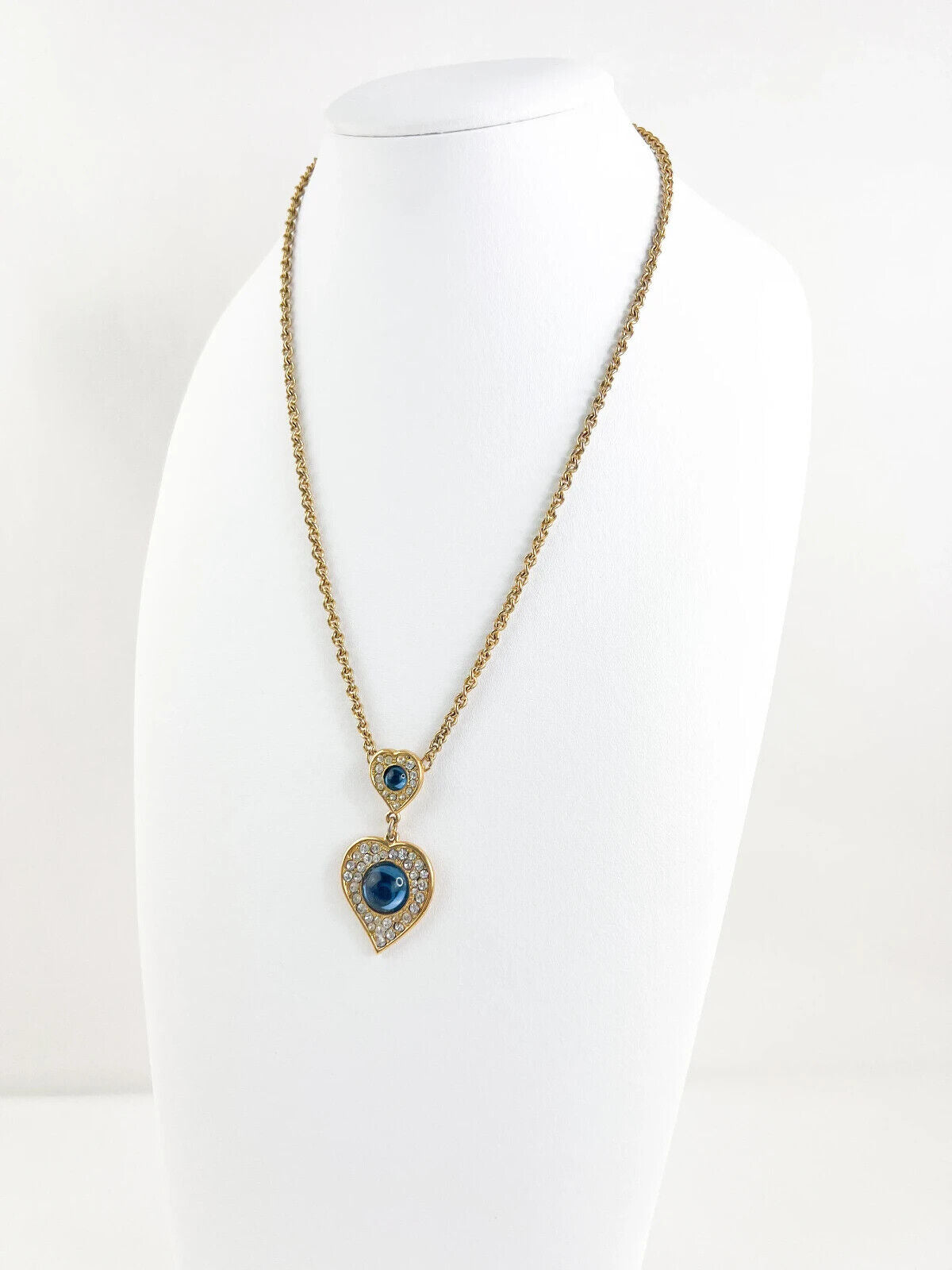 Yves Saint Laurent Necklace bridesmaid Vintage YSL necklace blue Sapphire heart, Women Charm Necklace, Bridal Jewelry, Wedding Jewelry