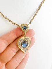 Yves Saint Laurent Necklace bridesmaid Vintage YSL necklace blue Sapphire heart, Women Charm Necklace, Bridal Jewelry, Wedding Jewelry
