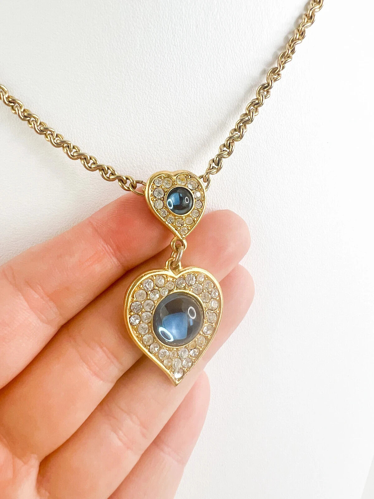 Yves Saint Laurent Necklace bridesmaid Vintage YSL necklace blue Sapphire heart, Women Charm Necklace, Bridal Jewelry, Wedding Jewelry