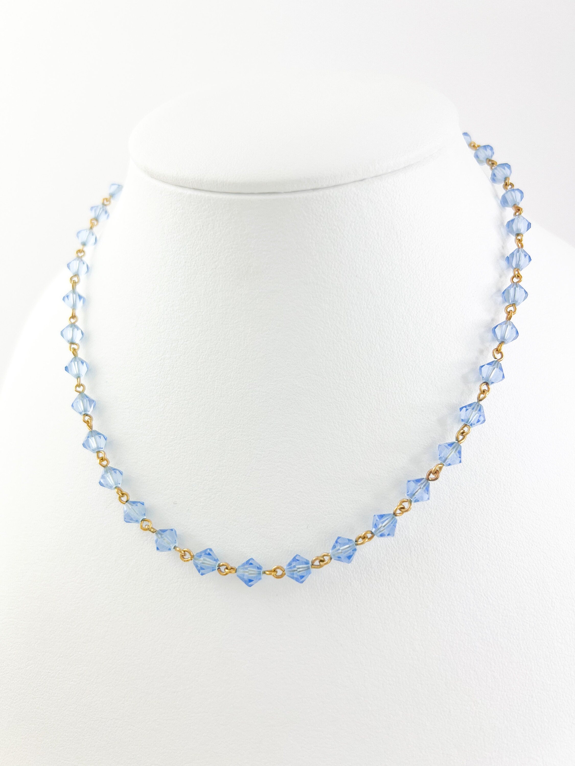 YSL Yves Saint Laurent Vintage Dainty Necklace Beaded Choker Blue