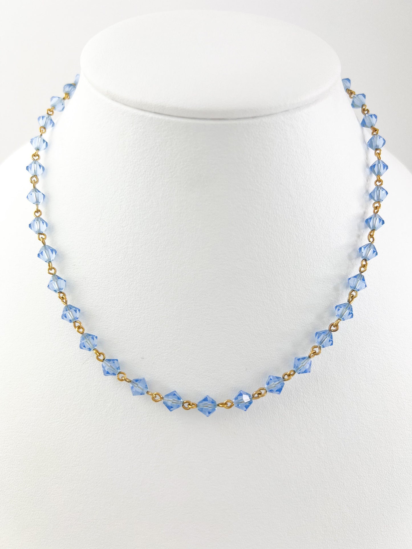 YSL Yves Saint Laurent Vintage Dainty Necklace Beaded Choker Blue