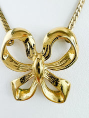 Vintage YSL Necklace, Yves Saint Laurent Ribbon Necklace Bow , YSL Pendant Necklace  Vintage , Gold Tone Necklace, Gift  for her